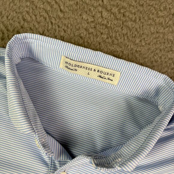 Holderness & Bourne Polo Shirt Mens L Blue White Burke Golf Huntingdon Valley - Picture 3 of 10